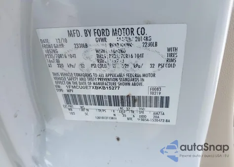 2011 Ford Escape Limited from USA, damaged, VIN 1FMCU0E7XBKB15277